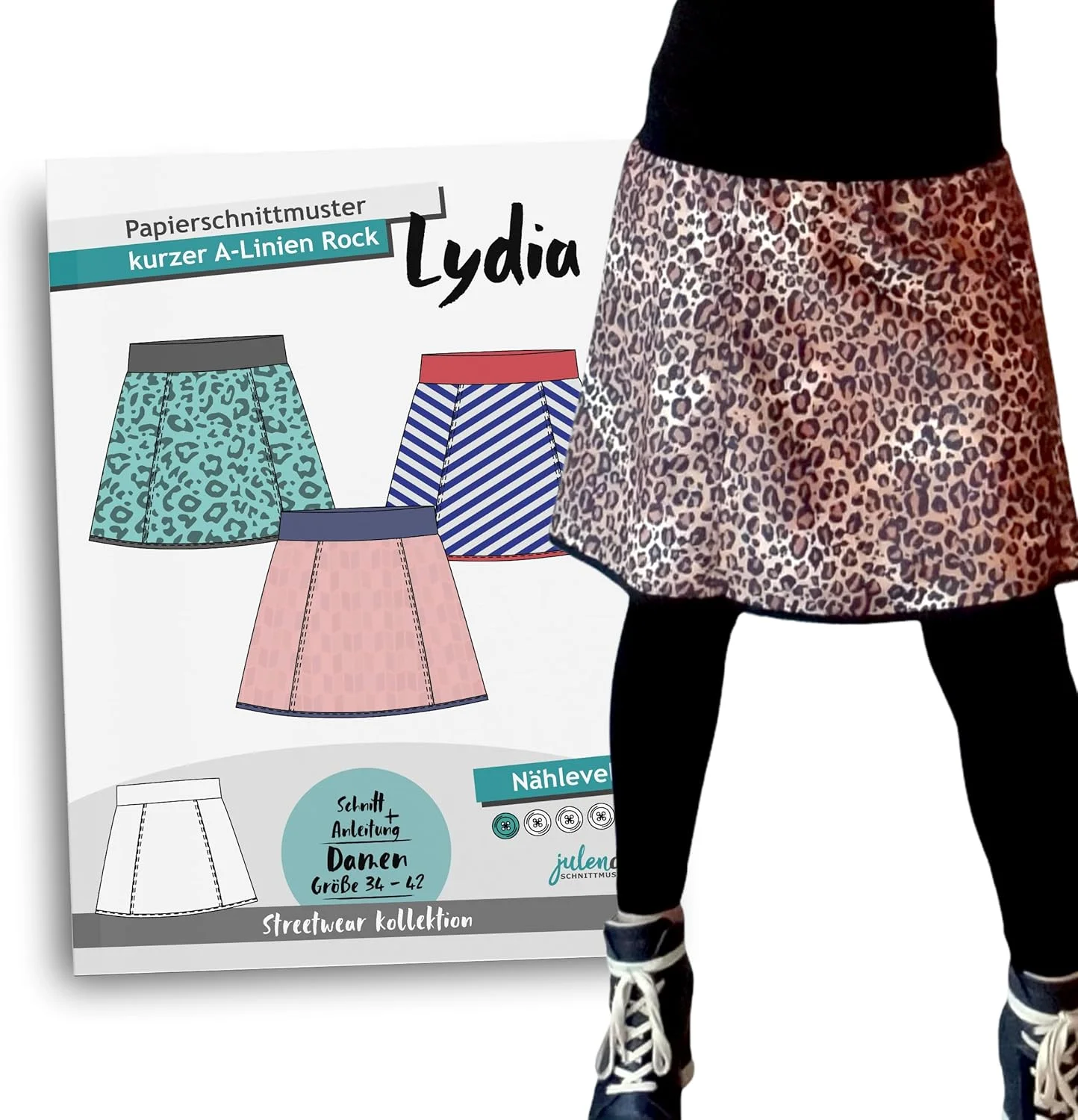 الگوی خیاطی دامن کوتاه مدل A-Line جولندو لیدیا سایز 8-14 | الگوی کاغذی زنانه به همراه دستورالعمل خیاطی