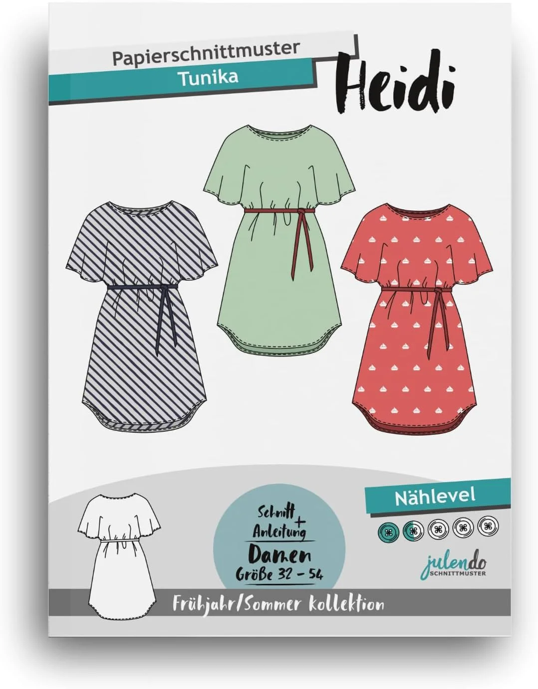 الگوی خیاطی جولندو (ساحلی) تونیک هایدی سایز 4-26 | الگوی کاغذی خیاطی با دستورالعمل های دوخت