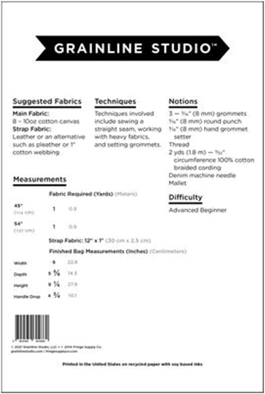 الگوهای بافتنی حاشیه دار، کیف صحرایی، خیاطی توسط Grainline Studio & Supply Co.