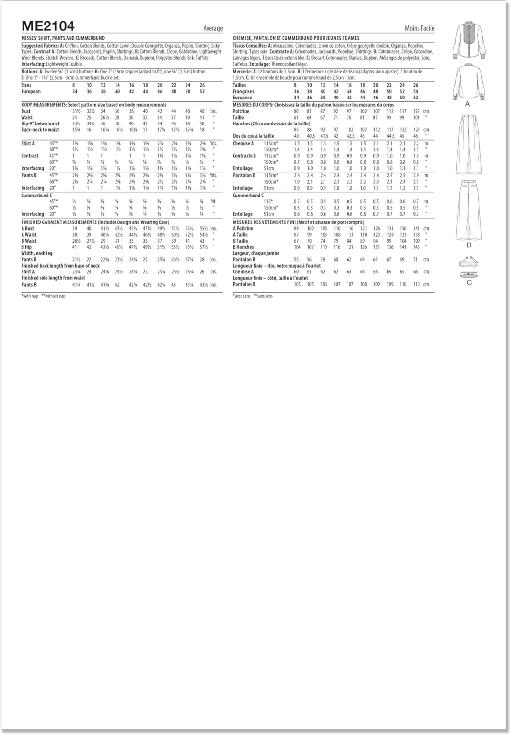 الگوی خیاطی پیراهن دکمه دار زنانه Know Me ME2104Y5، شلوار پا گشاد و کمربند پهن، طراحی Raven Maureen، کد طراحی ME2104، سایزهای 18-20-22-24-26 الگوی خیاطی پیراهن دکمه دار زنانه Know Me ME2104Y5، شلوار پا گشاد و کمربند پهن، طراحی Raven Maureen، کد طراحی ME2104، سایزهای 18-20-22-24-26
