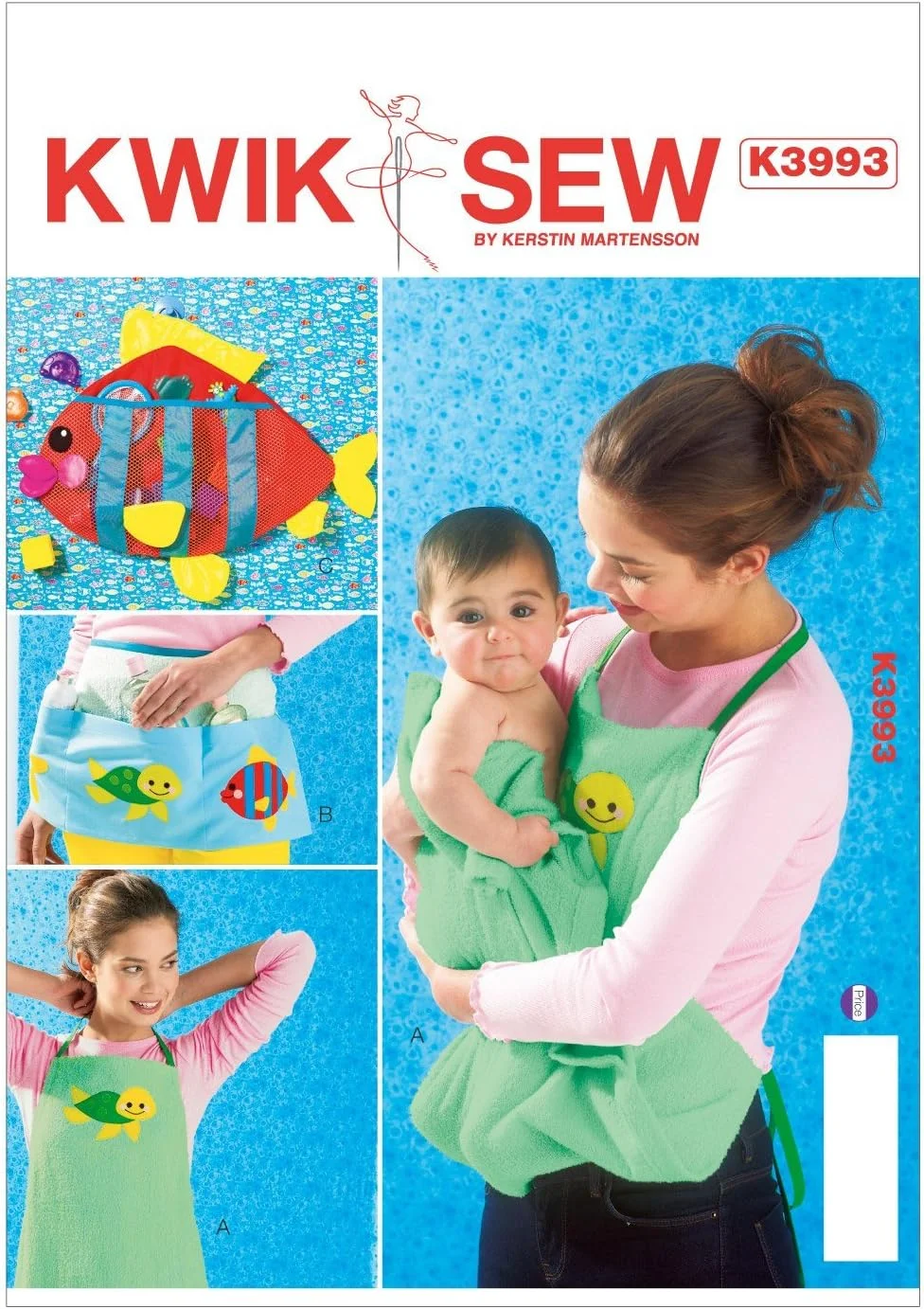 الگوهای خیاطی Kwik Sew مدل K3993 سایز پیش بند A - کوچک/متوسط/بزرگ پیش بند B - سایز آزاد پیش بند نوزاد و جای اسباب بازی، بسته 1 عددی، سفید