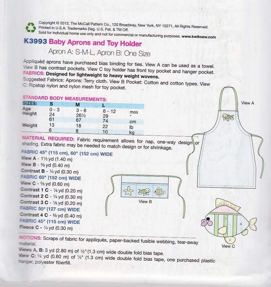 الگوهای خیاطی Kwik Sew مدل K3993 سایز پیش بند A - کوچک/متوسط/بزرگ پیش بند B - سایز آزاد پیش بند نوزاد و جای اسباب بازی، بسته 1 عددی، سفید الگوهای خیاطی Kwik Sew مدل K3993 سایز پیش بند A - کوچک/متوسط/بزرگ پیش بند B - سایز آزاد پیش بند نوزاد و جای اسباب بازی، بسته 1 عددی، سفید