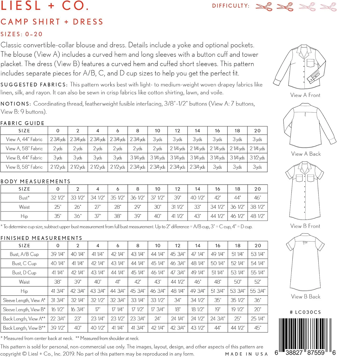 الگوی خیاطی پیراهن و پیراهن زنانه کمپانی Liesl + Co.