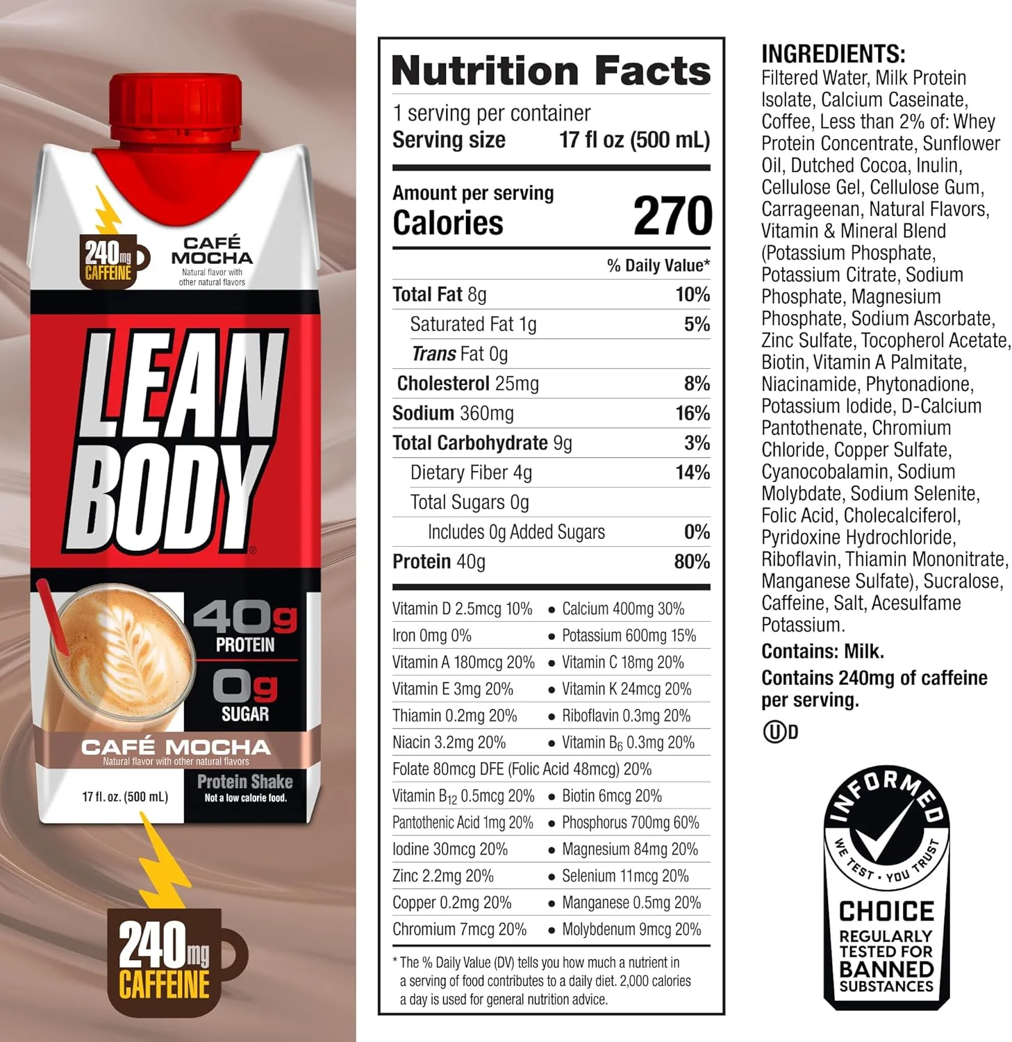 لابرادا Lean Body Rtd شیک پروتئینی موکا کافه 17 Fl Oz (500 Ml) - بسته 12 عددی لابرادا Lean Body Rtd شیک پروتئینی موکا کافه 17 Fl Oz (500 Ml) - بسته 12 عددی