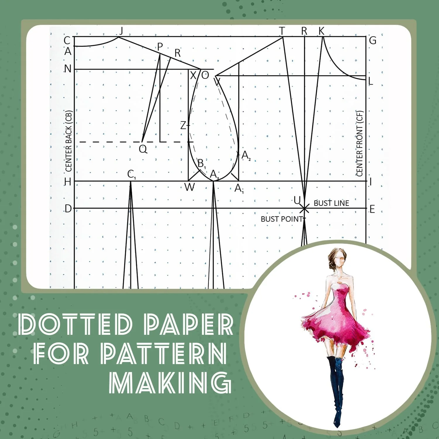 کاغذ الگو مونتادا بای لا لولی برای طراحی مد - 45 اینچ در 10 یارد، کاغذ علامت گذاری نقطه ای الفبایی عددی - ساخت ایالات متحده آمریکا