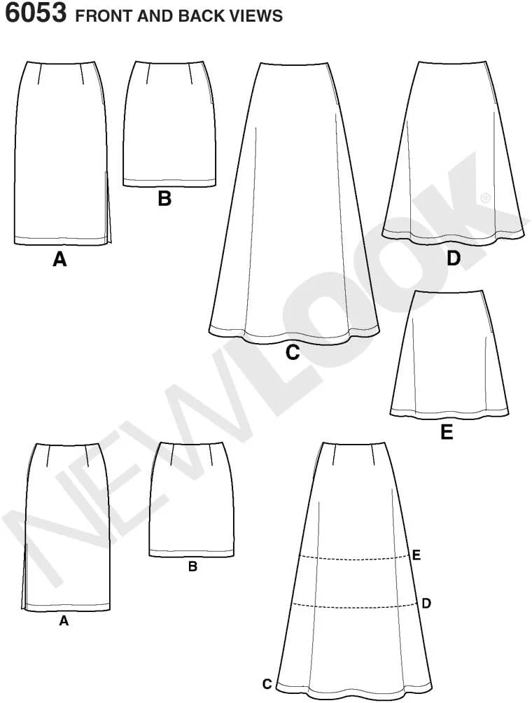 الگوی خیاطی دامن زنانه نیو لوک 6053، سایز A (8-10-12-14-16-18)