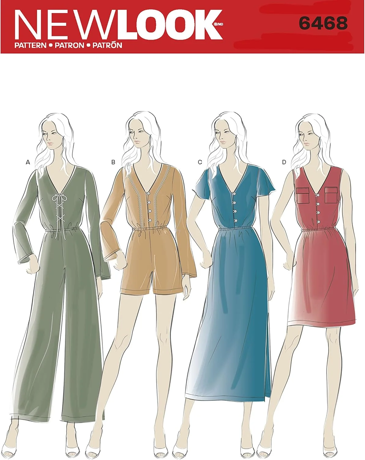 الگوی لباس زنانه نیو لوک 6468، جامپسوت و پیراهن، هر کدام در دو قد الگوی لباس زنانه نیو لوک 6468، جامپسوت و پیراهن، هر کدام در دو قد