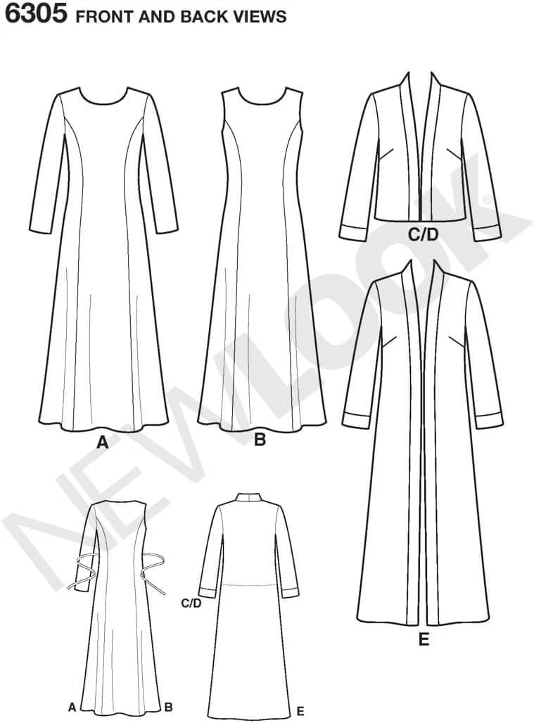 الگوی خیاطی نیو لوک 6305، لباس زنانه، سایز A (10-12-14-16-18-20-22)
