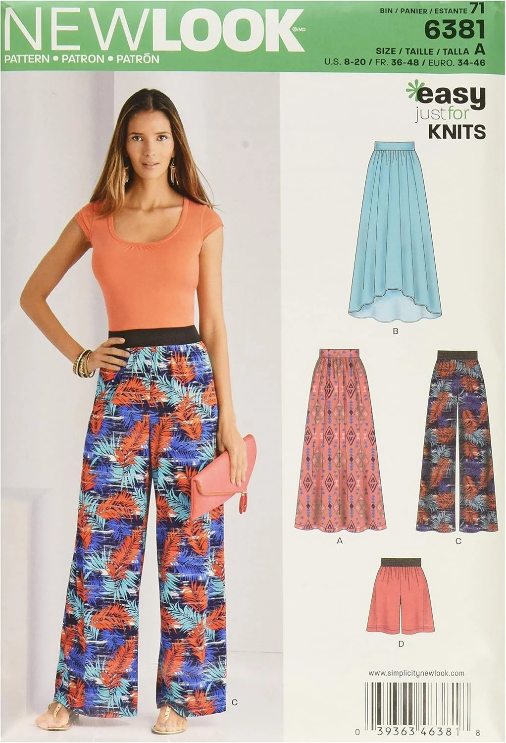 الگوی خیاطی نیو لوک 6381: دامن، شلوار یا شورت بافتنی زنانه، سایز A
