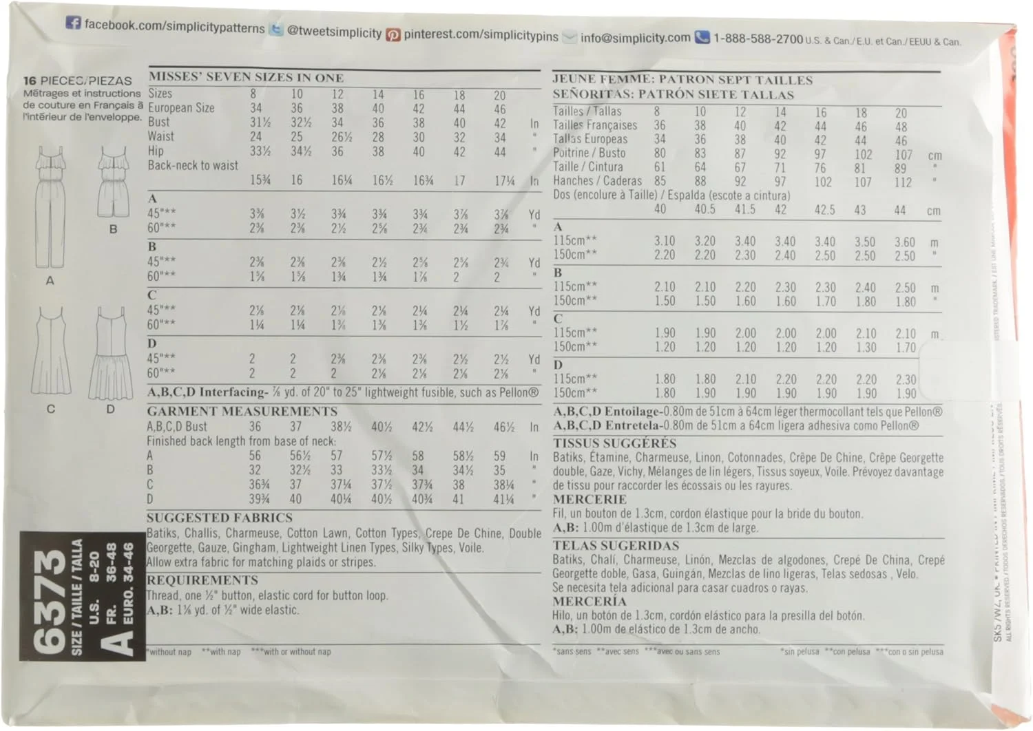 الگوی خیاطی نیو لوک 6373: جامپسوت یا رامپر و پیراهن زنانه، چند رنگ، سایز A (8-10-12-14-16-18-20)