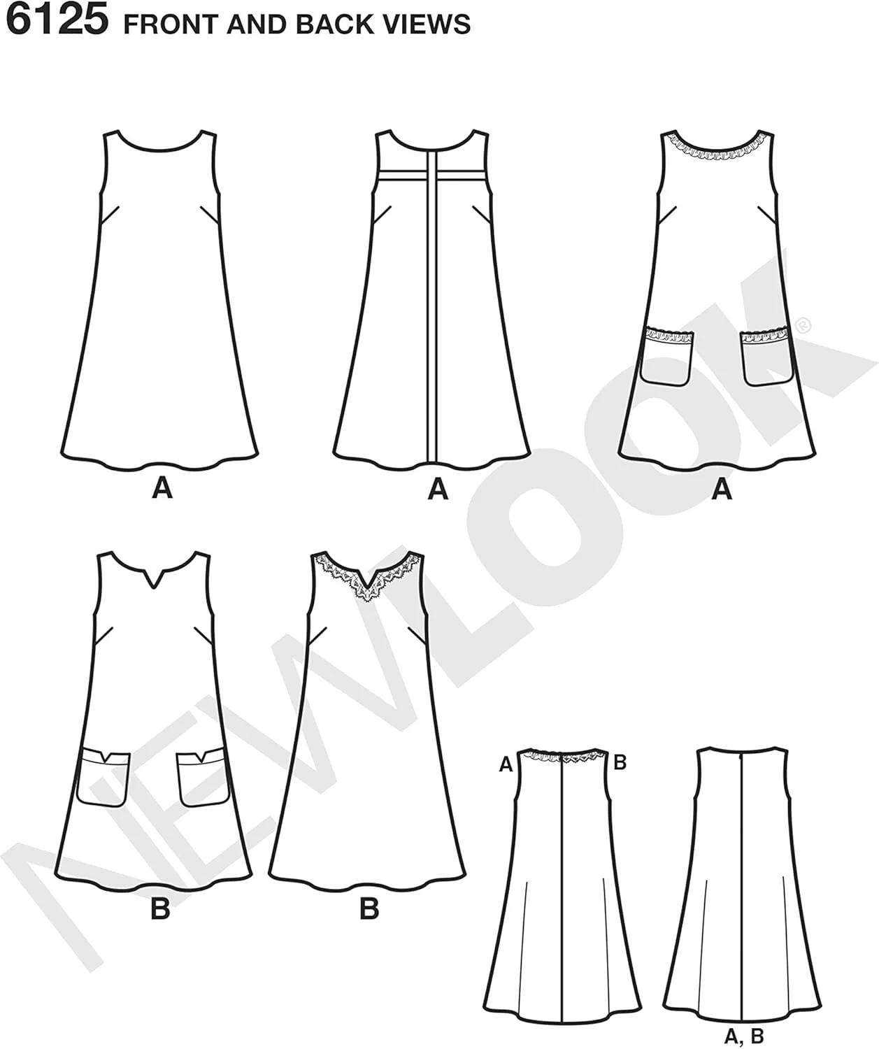 الگوی خیاطی آسان نیو لوک 6125: لباس زنانه، (10-12-14-16-18-20-22)، چند رنگ، یک سایز