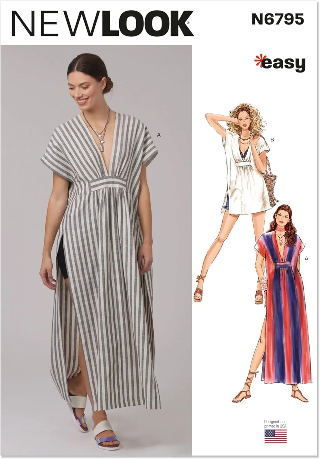 الگوی خیاطی کافتان یقه هفت زنانه نیو لوک UN6795A، کد طراحی N6795، سایزهای S-M-L-XL-XXL