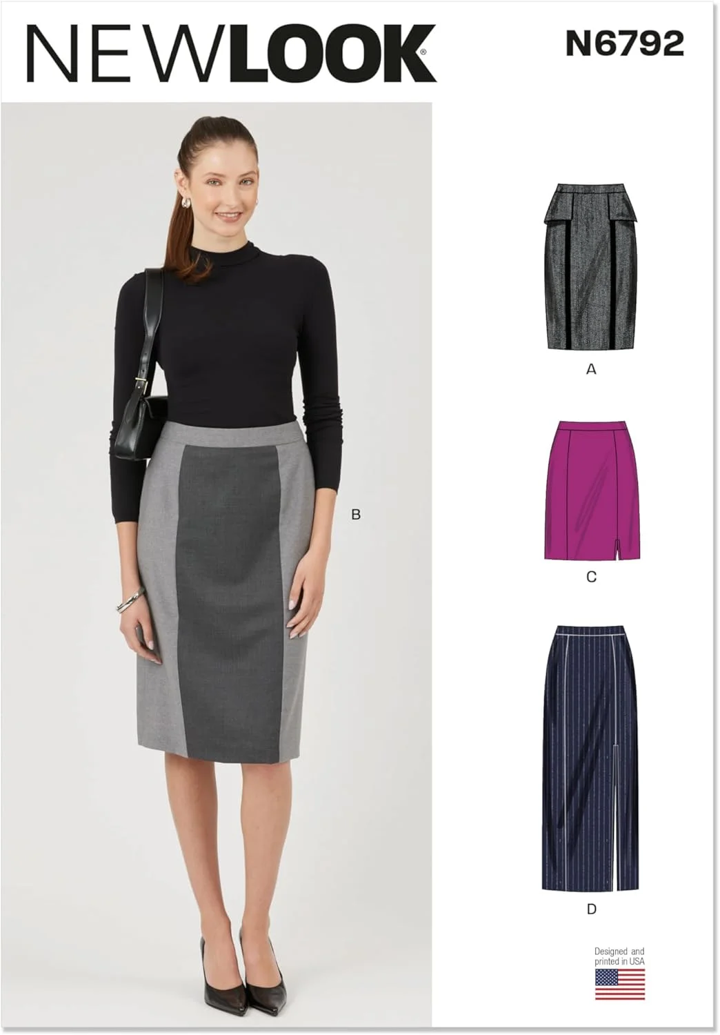 الگوی خیاطی دامن مدادی زنانه New Look UN6792A با دوخت آسان، کد طراحی N6792، سایزهای 4-6-8-10-12-14-16، چند رنگ
