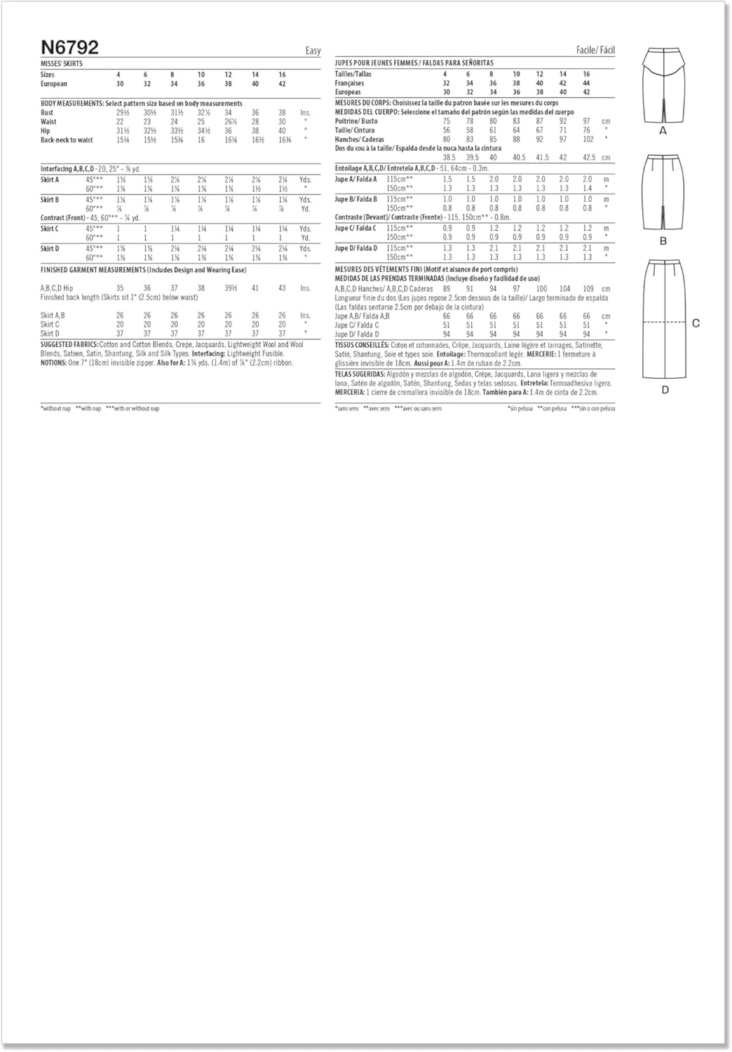الگوی خیاطی دامن مدادی زنانه New Look UN6792A با دوخت آسان، کد طراحی N6792، سایزهای 4-6-8-10-12-14-16، چند رنگ