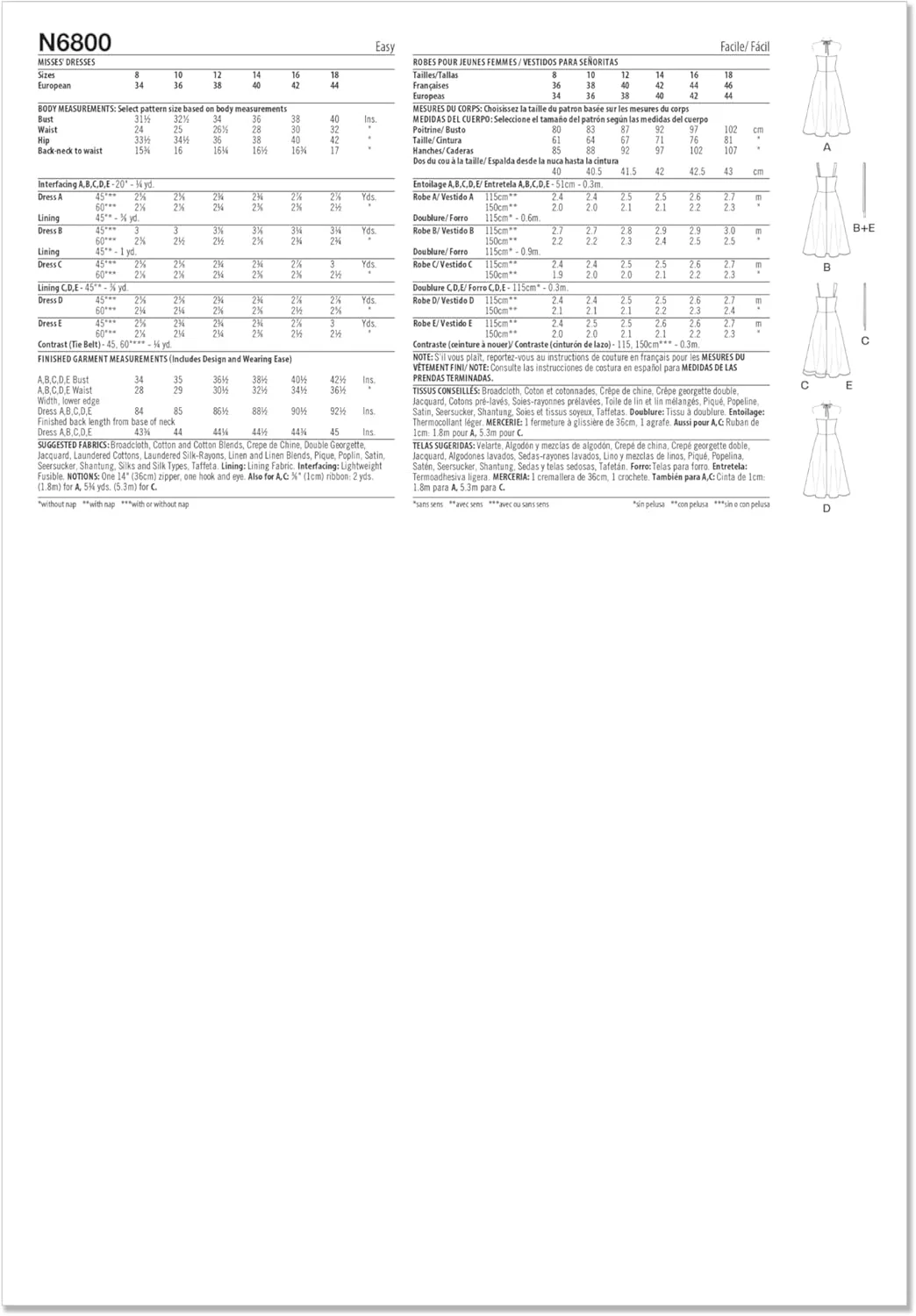 الگوی خیاطی لباس آفتابی زنانه نیو لوک UN6800A، کد طراحی N6800، سایزهای 8-10-12-14-16-18