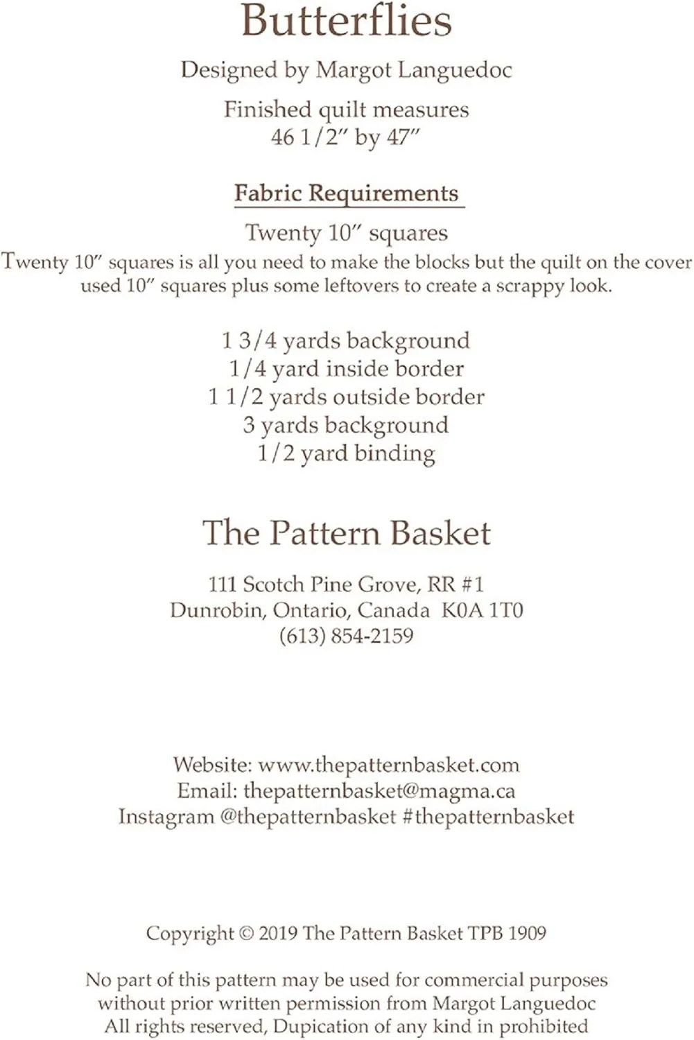 الگوی لحاف پروانه های The Pattern Basket اثر مارگو لنگدوک دیزاینز