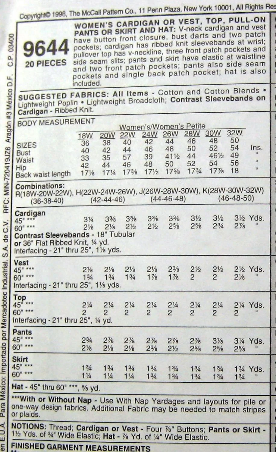 الگوی خیاطی 9644 لباس اسکراب یونیفرم سایزهای 18W-20W-22W