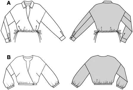 الگوی خیاطی بردا استایل شماره 5745، بلوزهای زنانه بدون دکمه با بند کشی و سرشانه‌های افتاده، سایزهای 36-38