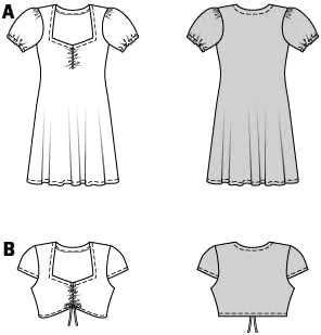 الگوی خیاطی لباس دخترانه Burda Kids #9214 با یقه قلبی و تاپ با بند کشی سایز 140-176