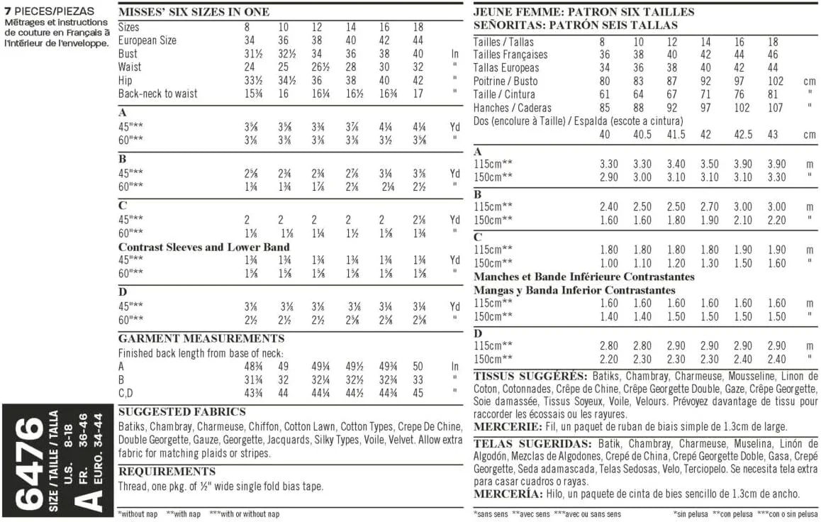 الگوی کیمونوی آسان زنانه نیو لوک 6476 با قد و آستین های متنوع
