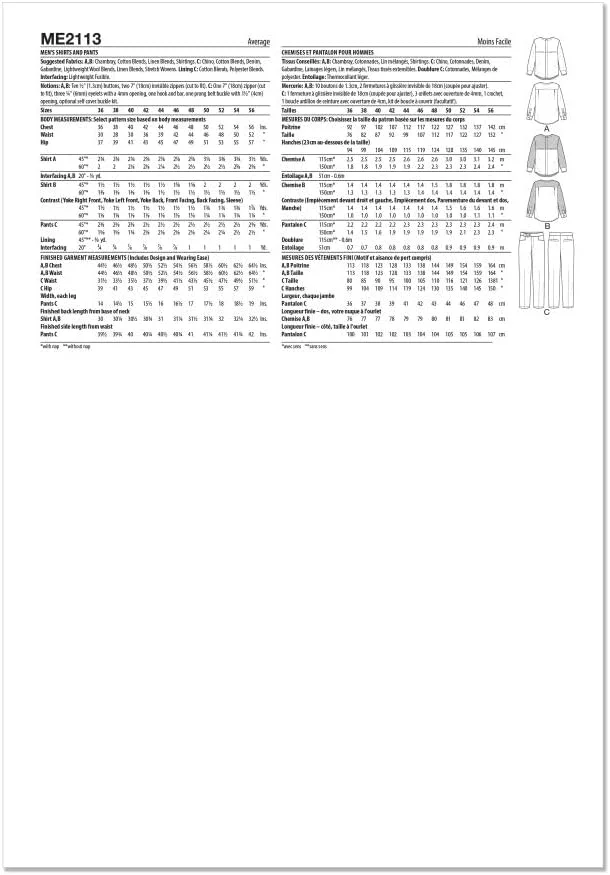 الگوی خیاطی مردانه KNOW ME مدل ME2113MSS پیراهن و شلوار توسط Julian Creates MSS (50-52-54-56)