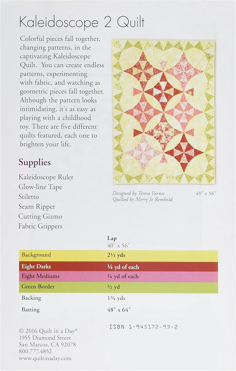 الگوی لحاف تکه دوزی طرح کالیدوسکوپ 2 "لحاف در یک روز"