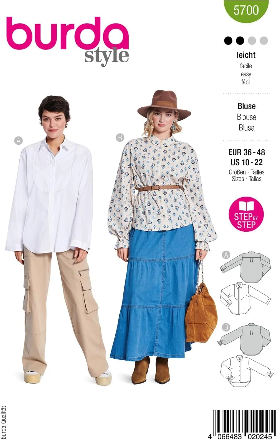 الگوی خیاطی بلوز زنانه Burda Style #5700 با دکمه سایز 36-48