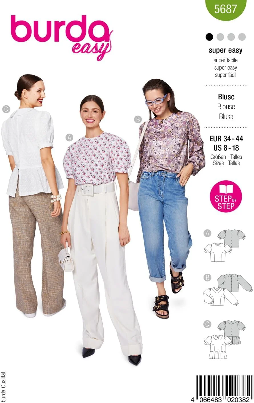 الگوی خیاطی آسان بوردا شماره 5687، بلوز زنانه با آستین پفی، سایزهای 36-46