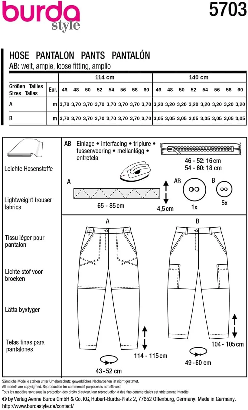 الگوی خیاطی زنانه بردا استایل مدل 5703، شلوار کارگو کژوال و شیک، سایز 46-60