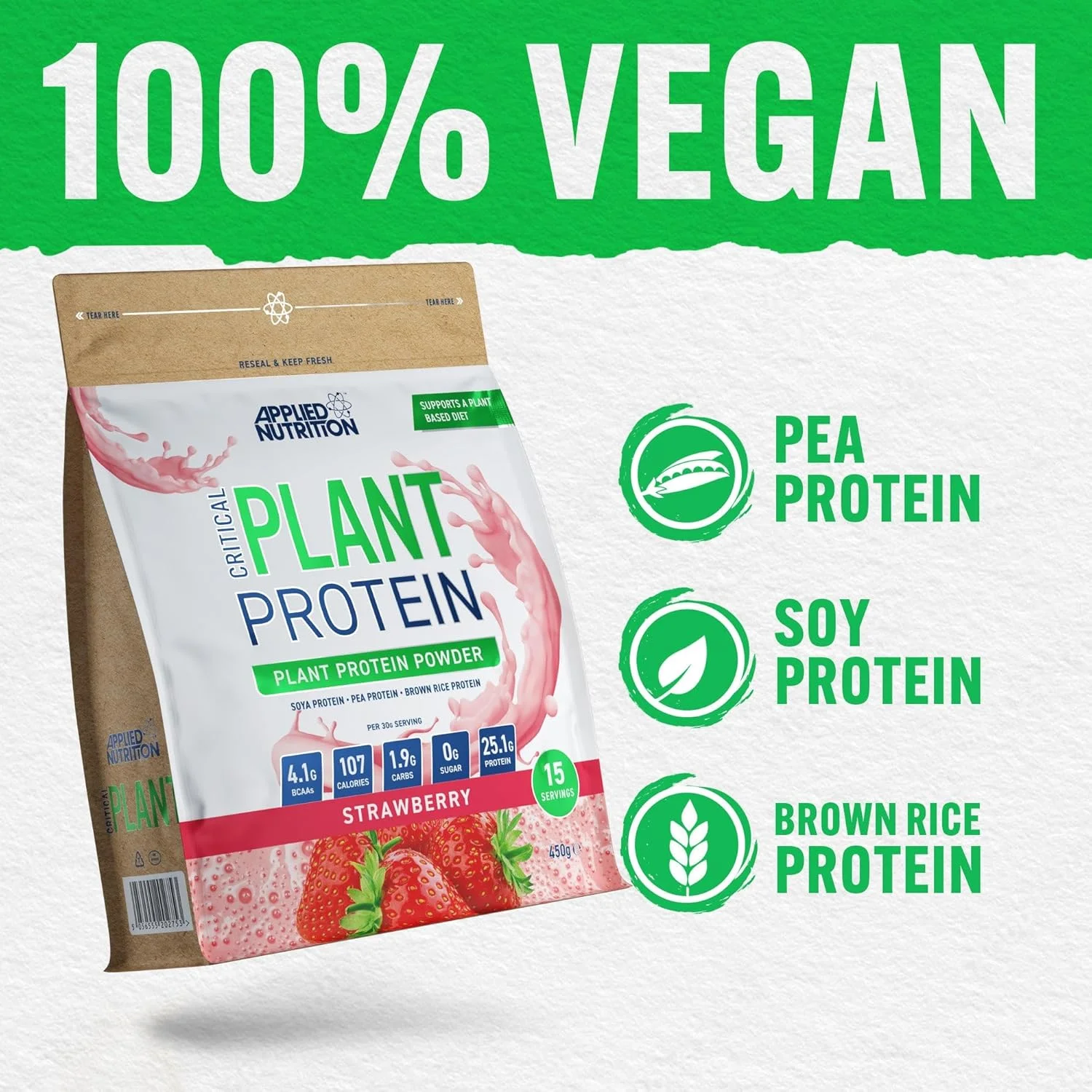 پودر پروتئین گیاهی Applied Nutrition - شیک پروتئین وگان گیاهی Critical Plant با پروتئین سویا، نخود، برنج قهوه ای و اسیدهای آمینه ضروری - مکمل ورزشی بدون لبنیات (450 گرم - 15 سروینگ) (توت فرنگی) پودر پروتئین گیاهی Applied Nutrition - شیک پروتئین وگان گیاهی Critical Plant با پروتئین سویا، نخود، برنج قهوه ای و اسیدهای آمینه ضروری - مکمل ورزشی بدون لبنیات (450 گرم - 15 سروینگ) (توت فرنگی)