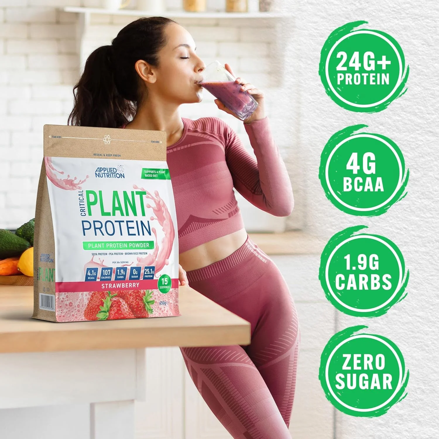 پودر پروتئین گیاهی Applied Nutrition - شیک پروتئین وگان گیاهی Critical Plant با پروتئین سویا، نخود، برنج قهوه ای و اسیدهای آمینه ضروری - مکمل ورزشی بدون لبنیات (450 گرم - 15 سروینگ) (توت فرنگی) پودر پروتئین گیاهی Applied Nutrition - شیک پروتئین وگان گیاهی Critical Plant با پروتئین سویا، نخود، برنج قهوه ای و اسیدهای آمینه ضروری - مکمل ورزشی بدون لبنیات (450 گرم - 15 سروینگ) (توت فرنگی)