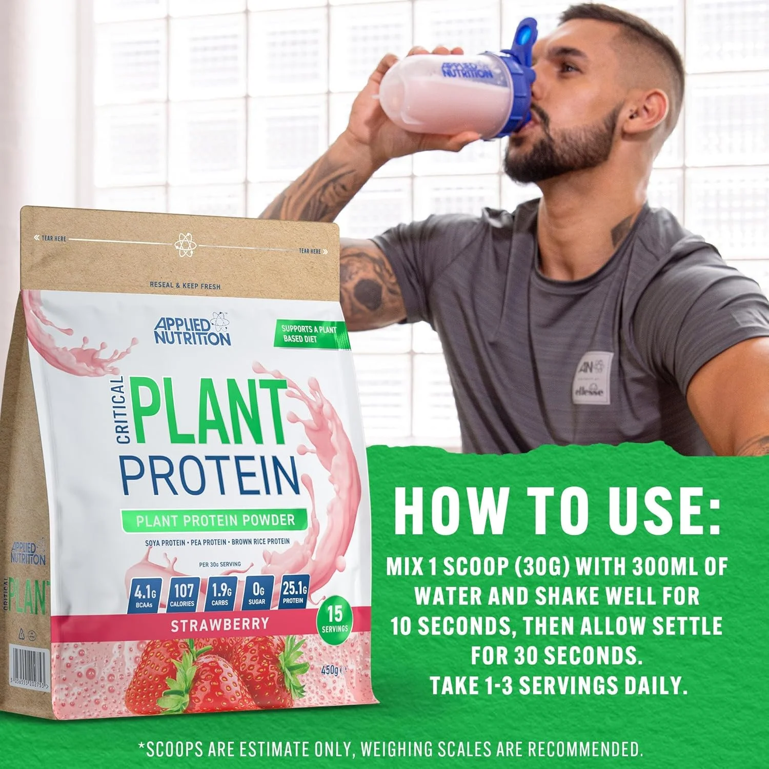 پودر پروتئین گیاهی Applied Nutrition - شیک پروتئین وگان گیاهی Critical Plant با پروتئین سویا، نخود، برنج قهوه ای و اسیدهای آمینه ضروری - مکمل ورزشی بدون لبنیات (450 گرم - 15 سروینگ) (توت فرنگی) پودر پروتئین گیاهی Applied Nutrition - شیک پروتئین وگان گیاهی Critical Plant با پروتئین سویا، نخود، برنج قهوه ای و اسیدهای آمینه ضروری - مکمل ورزشی بدون لبنیات (450 گرم - 15 سروینگ) (توت فرنگی)