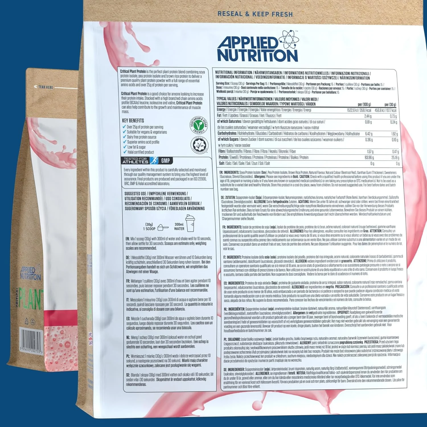 پودر پروتئین گیاهی Applied Nutrition - شیک پروتئین وگان گیاهی Critical Plant با پروتئین سویا، نخود، برنج قهوه ای و اسیدهای آمینه ضروری - مکمل ورزشی بدون لبنیات (450 گرم - 15 سروینگ) (توت فرنگی) پودر پروتئین گیاهی Applied Nutrition - شیک پروتئین وگان گیاهی Critical Plant با پروتئین سویا، نخود، برنج قهوه ای و اسیدهای آمینه ضروری - مکمل ورزشی بدون لبنیات (450 گرم - 15 سروینگ) (توت فرنگی)