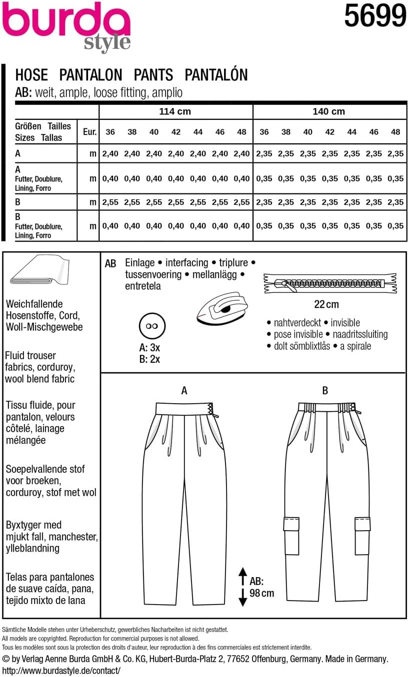 الگوی خیاطی بردا استایل شماره 5699، شلوار زنانه با جیب، سایزهای 36 تا 48 الگوی خیاطی بردا استایل شماره 5699، شلوار زنانه با جیب، سایزهای 36 تا 48