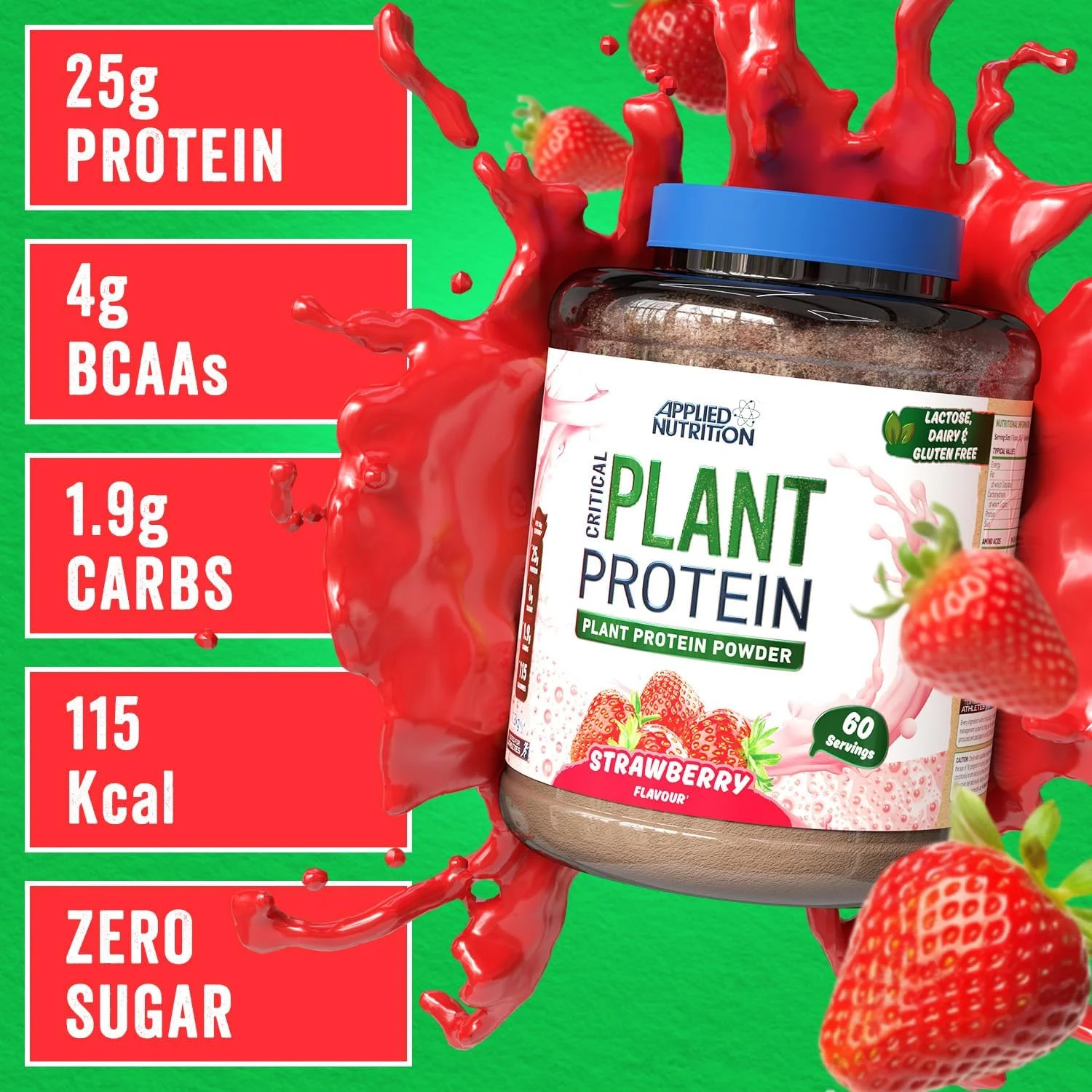 پودر پروتئین گیاهی Applied Nutrition - شیک پروتئین وگان گیاهی Critical Plant با پروتئین های سویا، نخود، برنج قهوه ای و اسیدهای آمینه ضروری - مکمل بدنسازی بدون لبنیات (1.8 کیلوگرم - 60 سروینگ) (توت فرنگی) پودر پروتئین گیاهی Applied Nutrition - شیک پروتئین وگان گیاهی Critical Plant با پروتئین های سویا، نخود، برنج قهوه ای و اسیدهای آمینه ضروری - مکمل بدنسازی بدون لبنیات (1.8 کیلوگرم - 60 سروینگ) (توت فرنگی)
