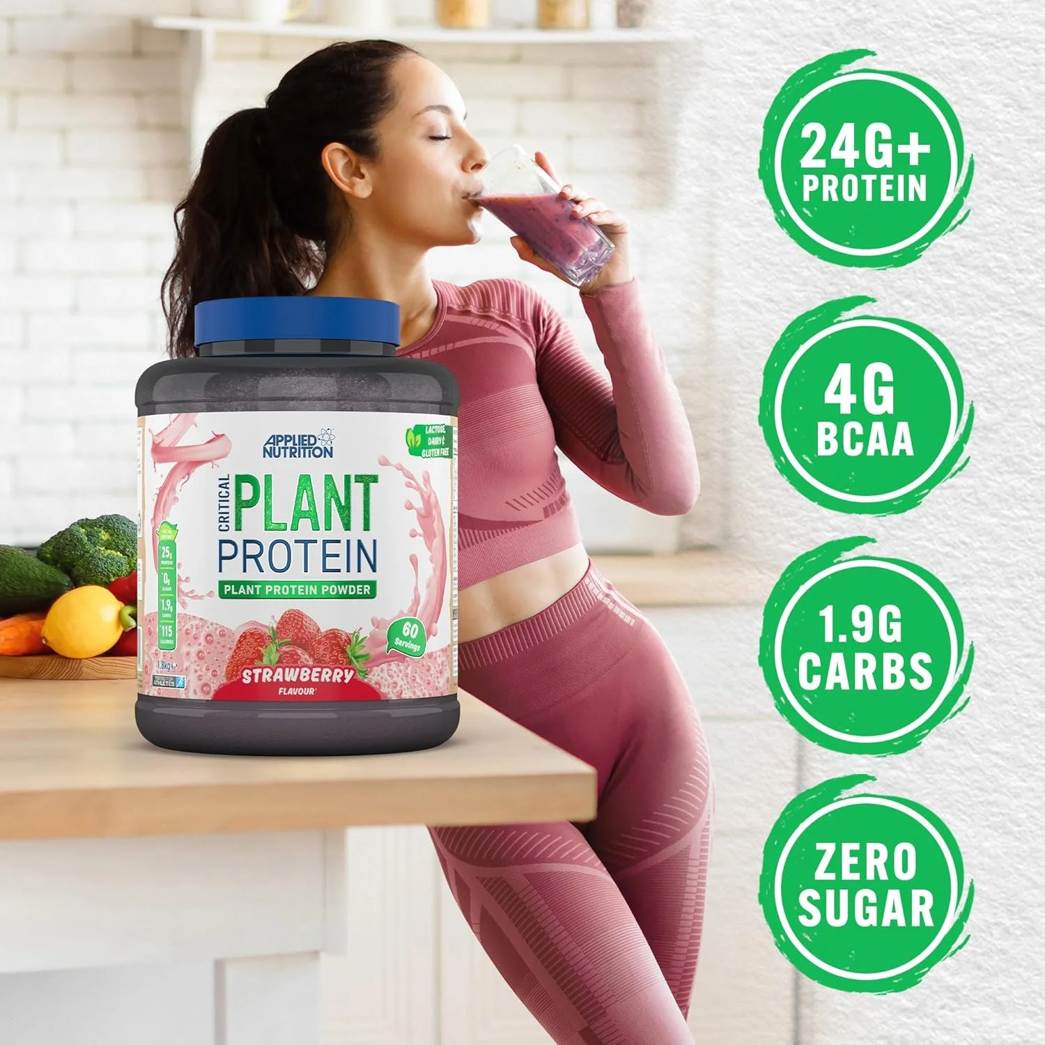 پودر پروتئین گیاهی Applied Nutrition - شیک پروتئین وگان گیاهی Critical Plant با پروتئین های سویا، نخود، برنج قهوه ای و اسیدهای آمینه ضروری - مکمل بدنسازی بدون لبنیات (1.8 کیلوگرم - 60 سروینگ) (توت فرنگی) پودر پروتئین گیاهی Applied Nutrition - شیک پروتئین وگان گیاهی Critical Plant با پروتئین های سویا، نخود، برنج قهوه ای و اسیدهای آمینه ضروری - مکمل بدنسازی بدون لبنیات (1.8 کیلوگرم - 60 سروینگ) (توت فرنگی)