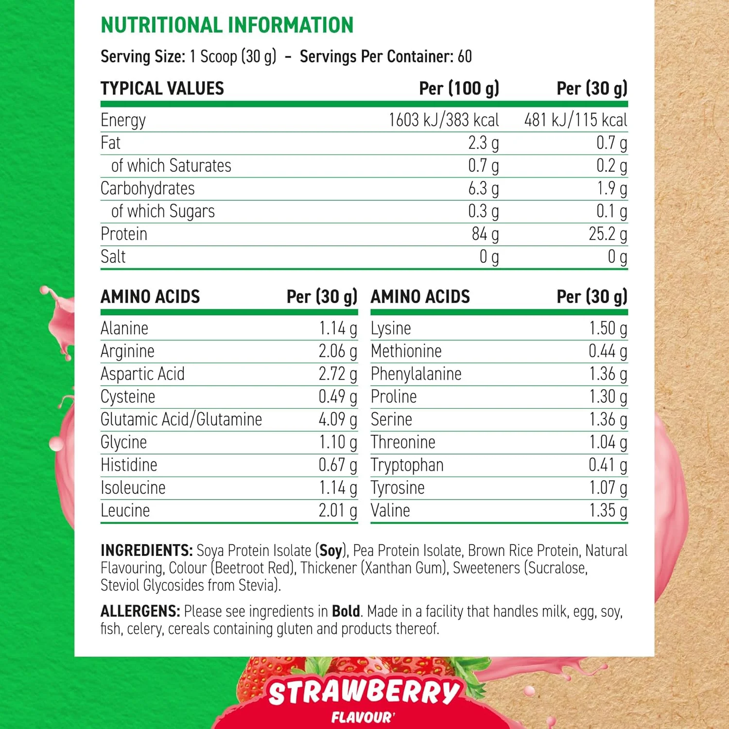 پودر پروتئین گیاهی Applied Nutrition - شیک پروتئین وگان گیاهی Critical Plant با پروتئین های سویا، نخود، برنج قهوه ای و اسیدهای آمینه ضروری - مکمل بدنسازی بدون لبنیات (1.8 کیلوگرم - 60 سروینگ) (توت فرنگی) پودر پروتئین گیاهی Applied Nutrition - شیک پروتئین وگان گیاهی Critical Plant با پروتئین های سویا، نخود، برنج قهوه ای و اسیدهای آمینه ضروری - مکمل بدنسازی بدون لبنیات (1.8 کیلوگرم - 60 سروینگ) (توت فرنگی)
