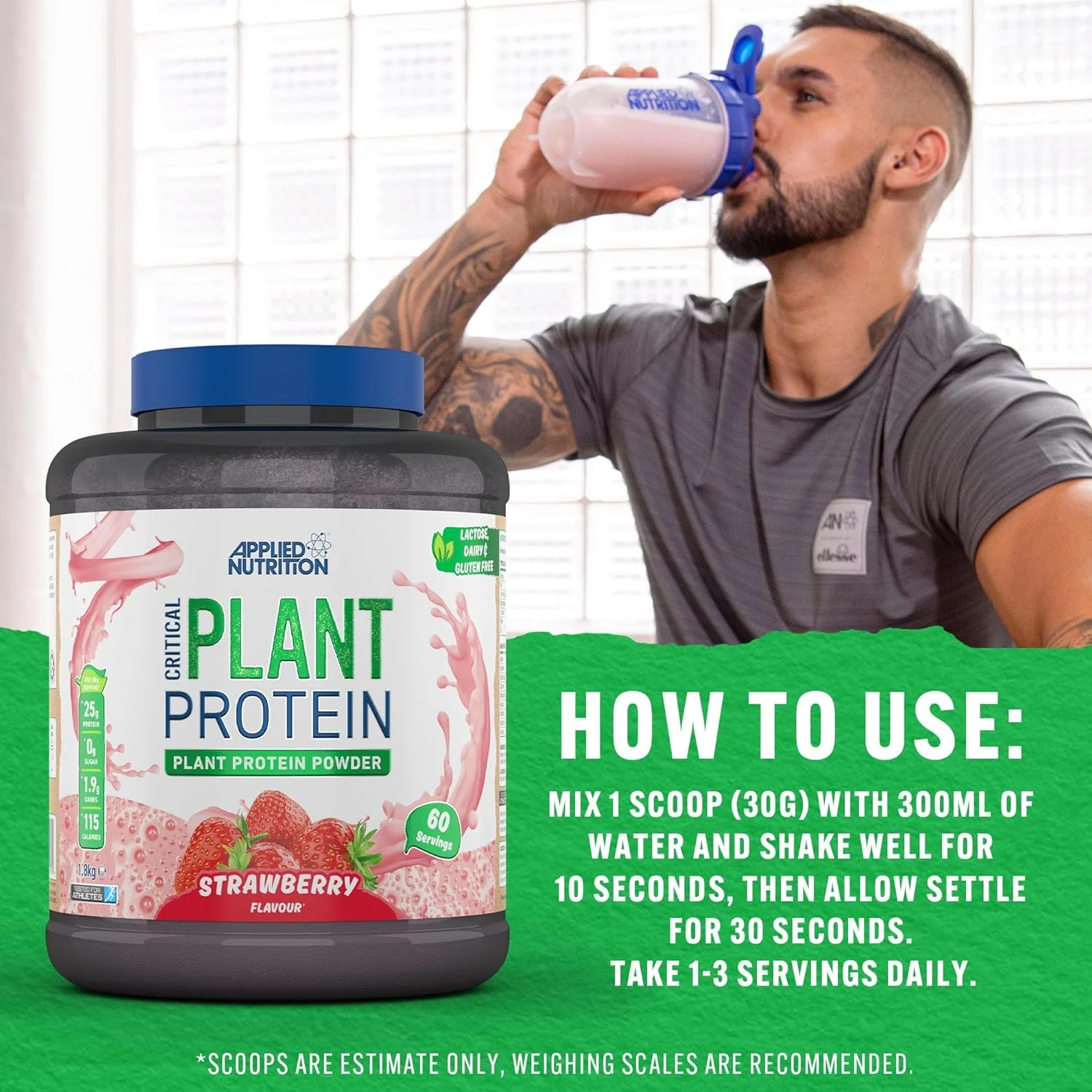 پودر پروتئین گیاهی Applied Nutrition - شیک پروتئین وگان گیاهی Critical Plant با پروتئین های سویا، نخود، برنج قهوه ای و اسیدهای آمینه ضروری - مکمل بدنسازی بدون لبنیات (1.8 کیلوگرم - 60 سروینگ) (توت فرنگی) پودر پروتئین گیاهی Applied Nutrition - شیک پروتئین وگان گیاهی Critical Plant با پروتئین های سویا، نخود، برنج قهوه ای و اسیدهای آمینه ضروری - مکمل بدنسازی بدون لبنیات (1.8 کیلوگرم - 60 سروینگ) (توت فرنگی)
