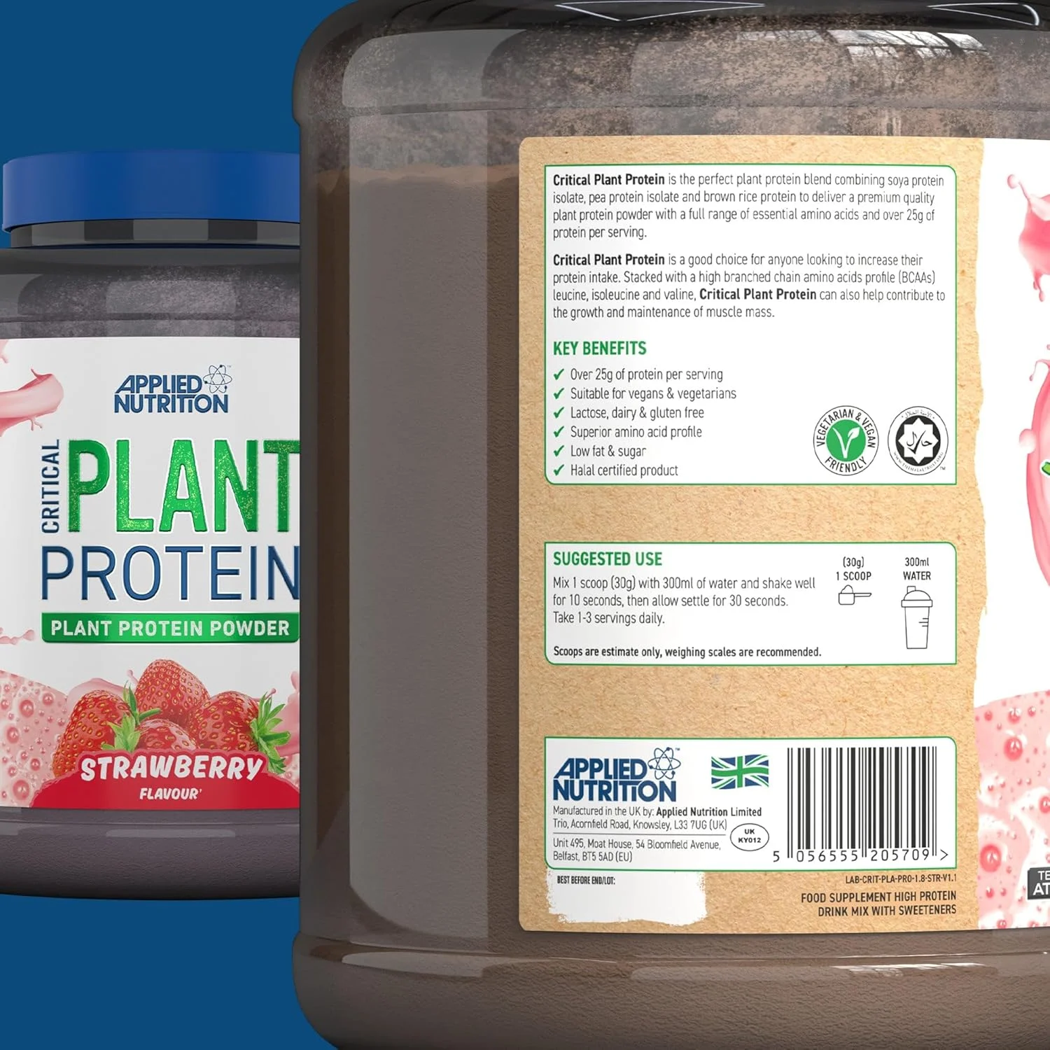 پودر پروتئین گیاهی Applied Nutrition - شیک پروتئین وگان گیاهی Critical Plant با پروتئین های سویا، نخود، برنج قهوه ای و اسیدهای آمینه ضروری - مکمل بدنسازی بدون لبنیات (1.8 کیلوگرم - 60 سروینگ) (توت فرنگی) پودر پروتئین گیاهی Applied Nutrition - شیک پروتئین وگان گیاهی Critical Plant با پروتئین های سویا، نخود، برنج قهوه ای و اسیدهای آمینه ضروری - مکمل بدنسازی بدون لبنیات (1.8 کیلوگرم - 60 سروینگ) (توت فرنگی)