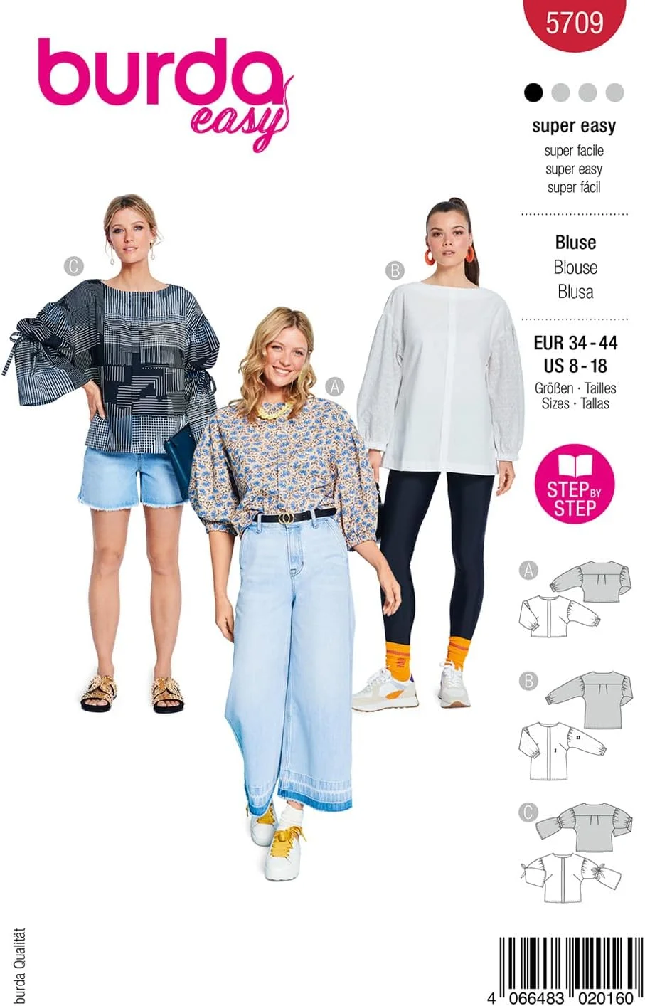 الگوی خیاطی آسان بوردا شماره 5709 بلوزهای آستین بلند زنانه سایزهای 36-46