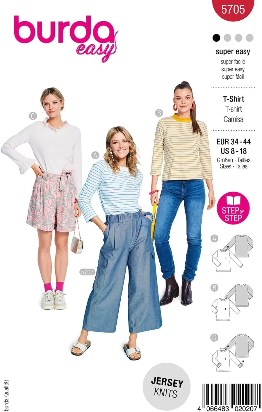 الگوی خیاطی زنانه Burda Easy #5705، پیراهن های آستین بلند پایه، سایزهای 36-46