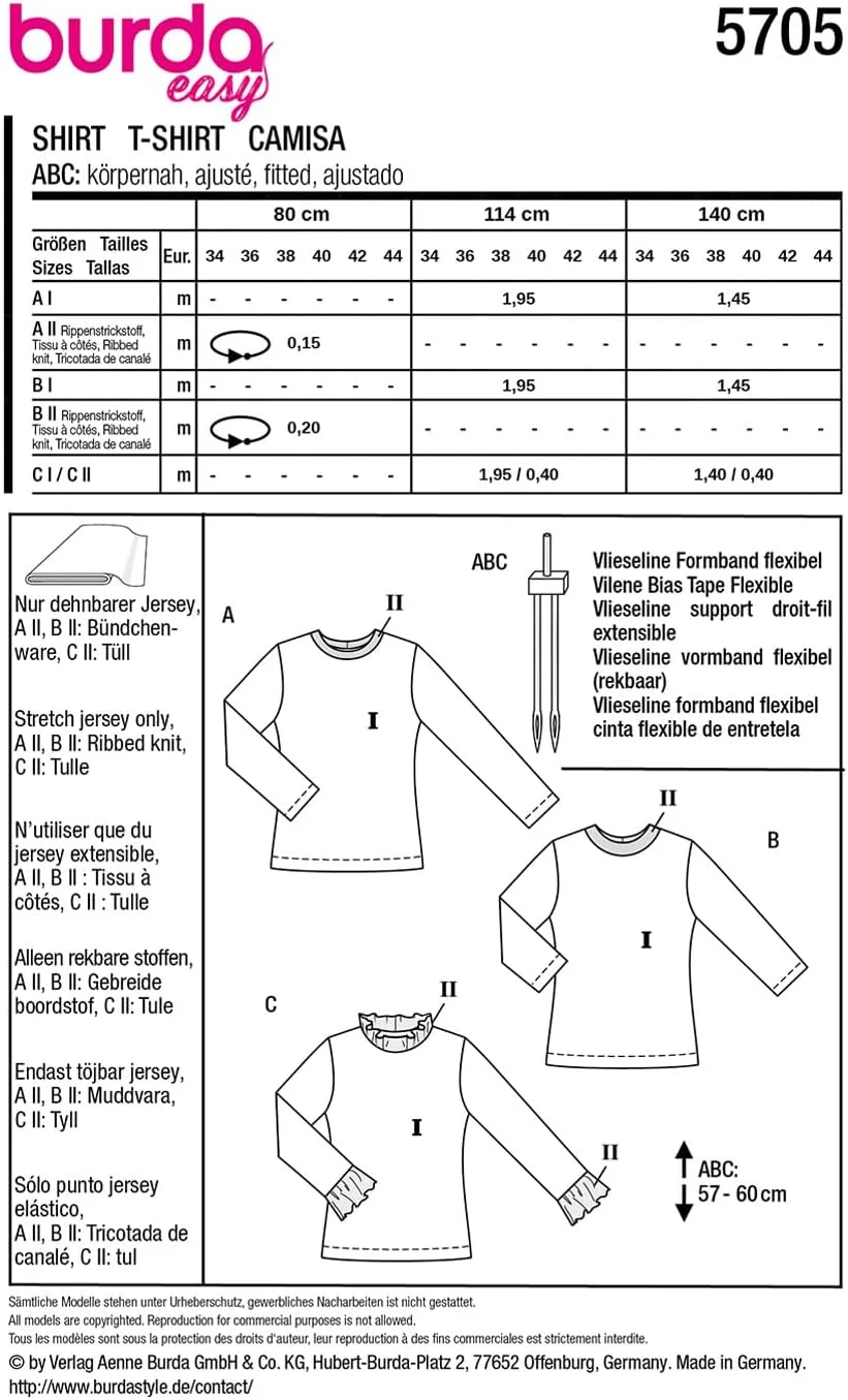 الگوی خیاطی زنانه Burda Easy #5705، پیراهن های آستین بلند پایه، سایزهای 36-46