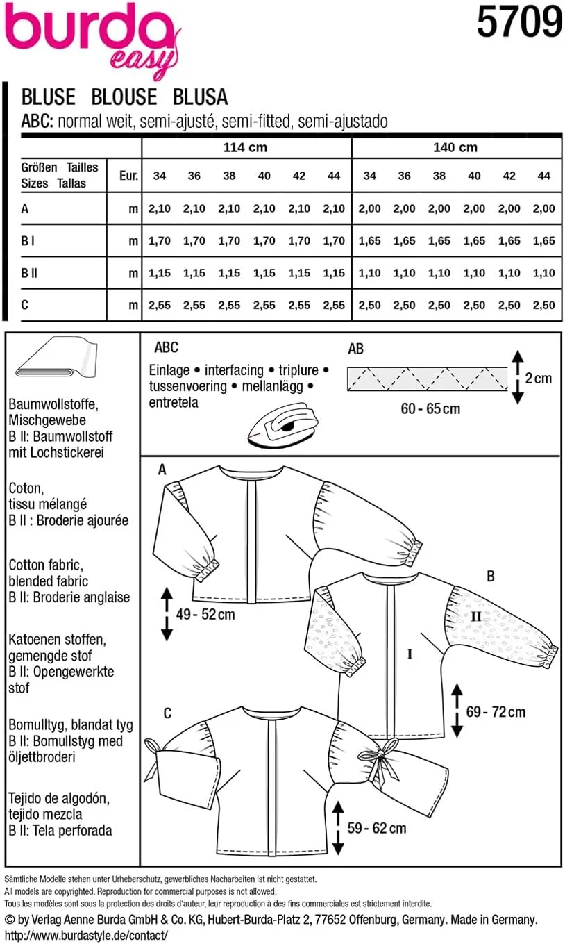 الگوی خیاطی آسان بوردا شماره 5709 بلوزهای آستین بلند زنانه سایزهای 36-46