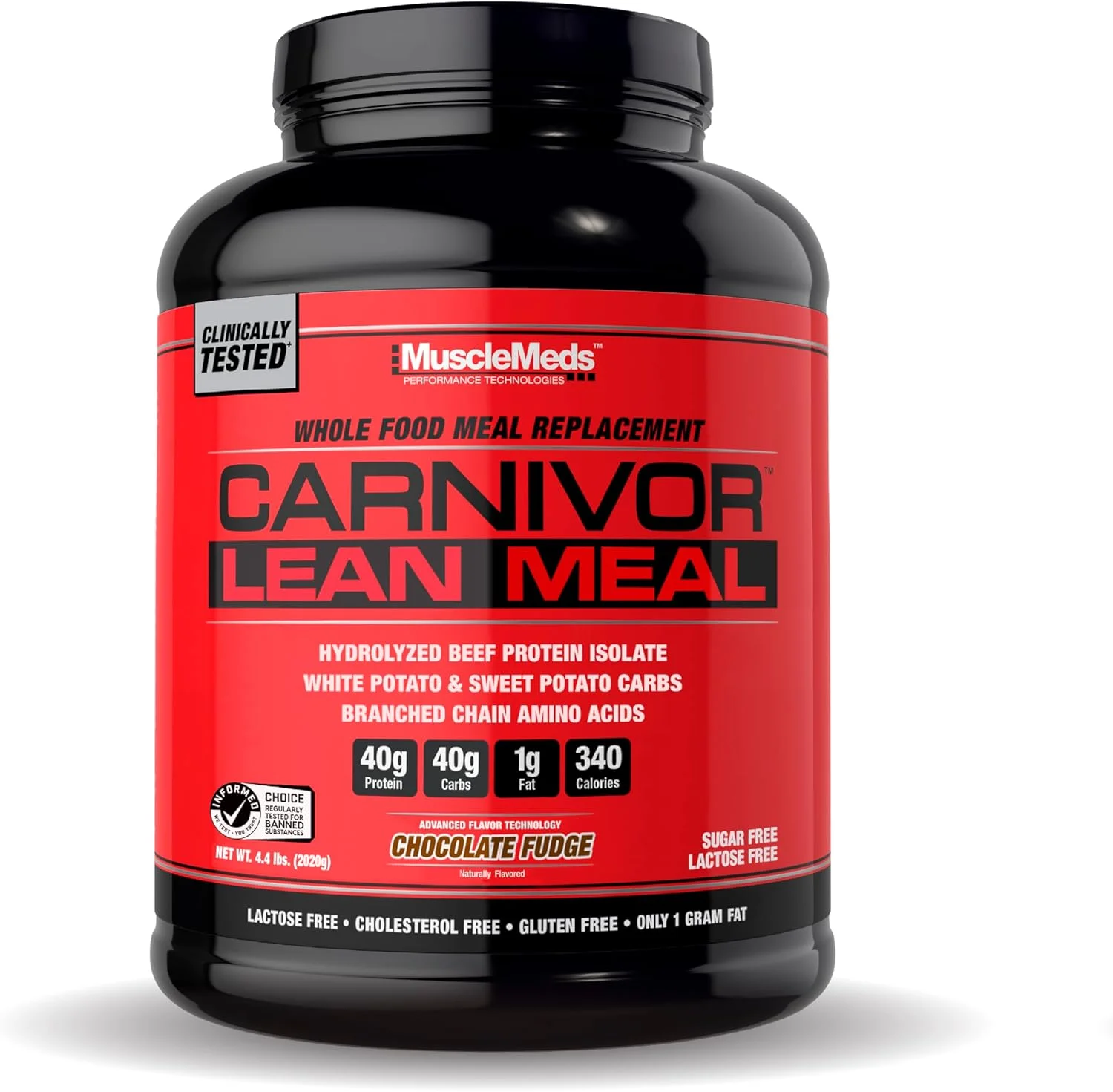 شیک جایگزین وعده غذایی کامل MuscleMeds CARNIVOR LEAN MEAL، MRE، پروتئین ایزوله گوشت گاو، سیب زمینی سفید، سیب زمینی شیرین، 40 گرم پروتئین، 40 گرم کربوهیدرات، بدون لاکتوز، بدون شکر، شکلات فاج 20 سروینگ