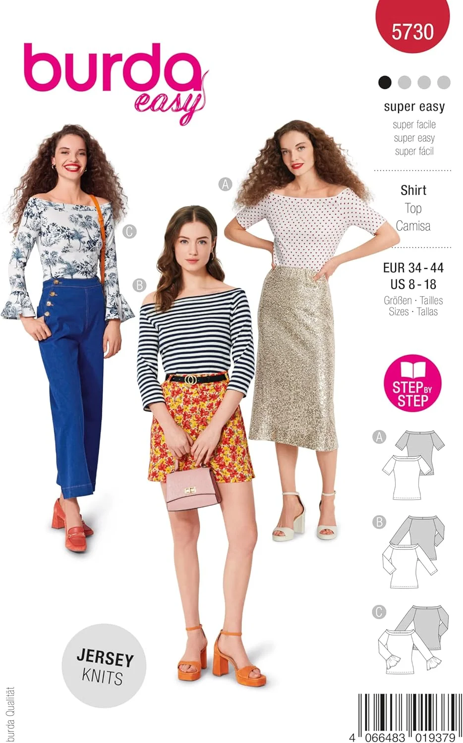 الگوی خیاطی آسان بوردا شماره 5730، بلوز زنانه با یقه پهن، طرح قلب و والان، سایزهای 36-46