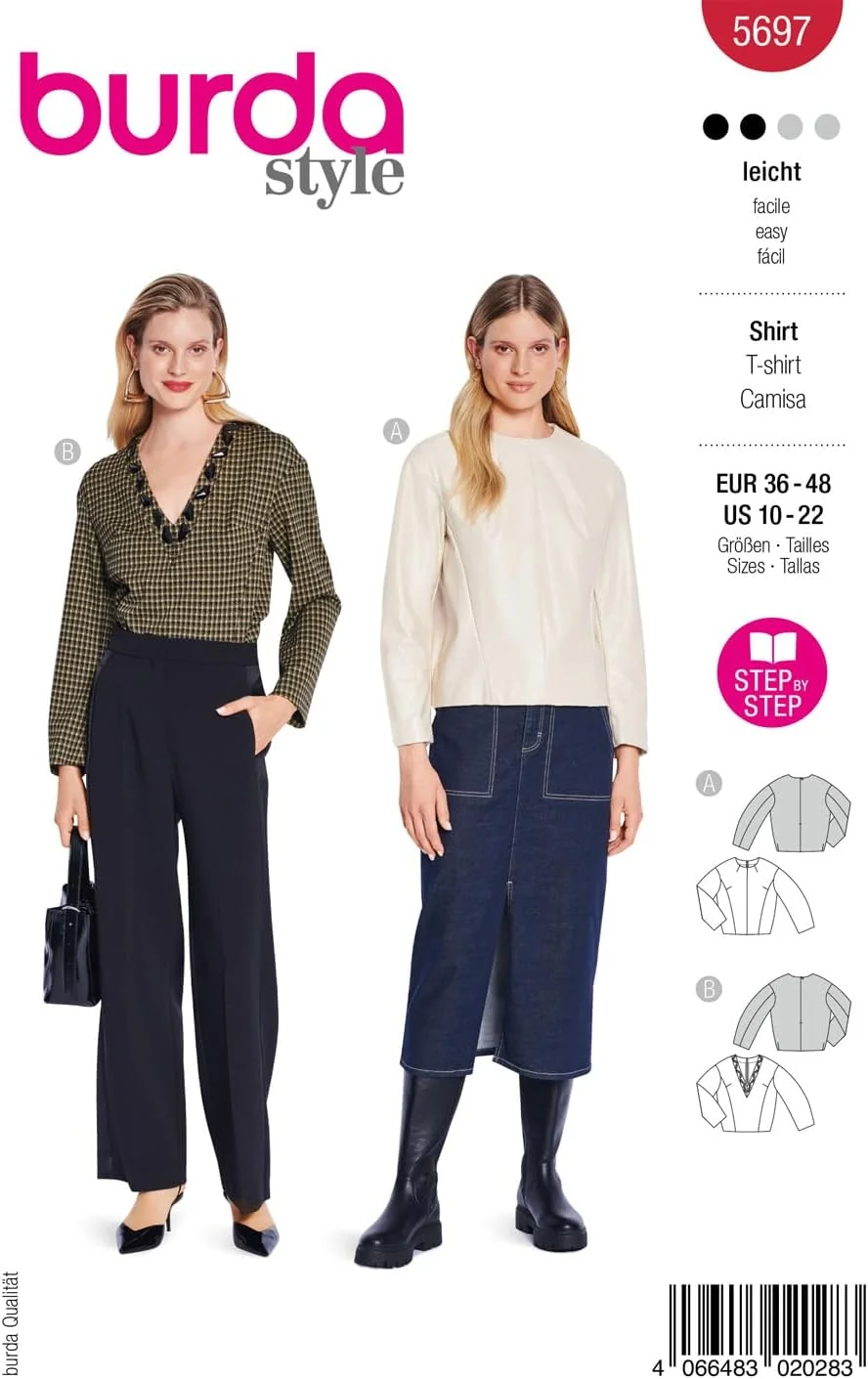 الگوی خیاطی زنانه Burda #5697، پیراهن آستین بلند، سایز 36-48