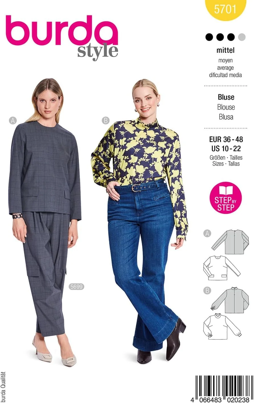 الگوی خیاطی بلوز آستین بلند زنانه Burda Style #5701 سایزهای 36 تا 48