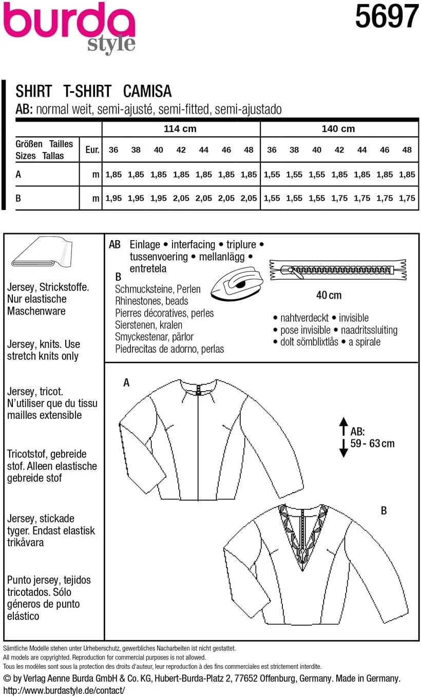 الگوی خیاطی زنانه Burda #5697، پیراهن آستین بلند، سایز 36-48 الگوی خیاطی زنانه Burda #5697، پیراهن آستین بلند، سایز 36-48