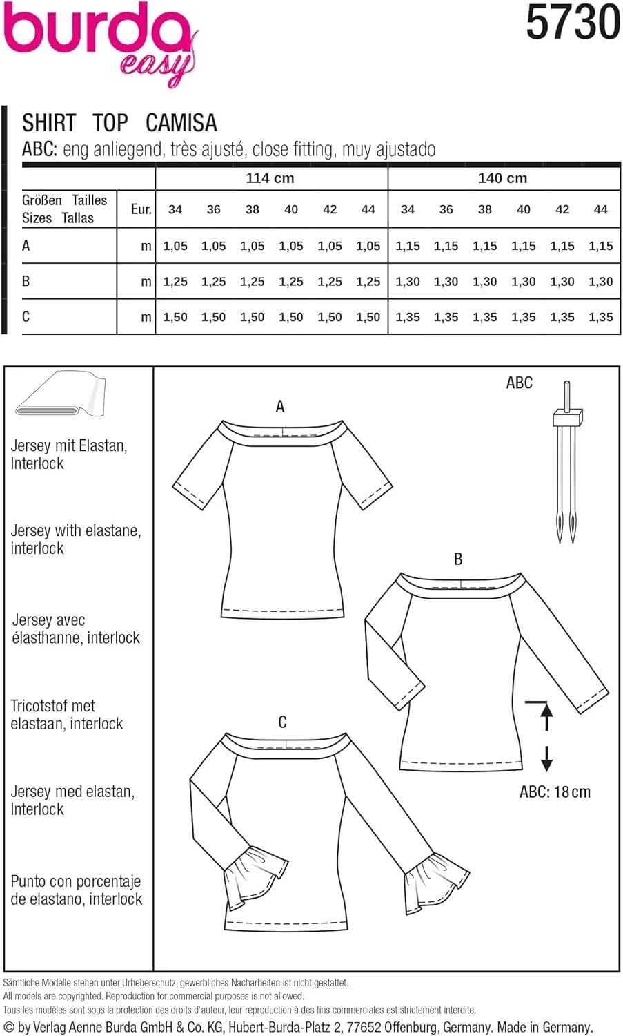 الگوی خیاطی آسان بوردا شماره 5730، بلوز زنانه با یقه پهن، طرح قلب و والان، سایزهای 36-46 الگوی خیاطی آسان بوردا شماره 5730، بلوز زنانه با یقه پهن، طرح قلب و والان، سایزهای 36-46