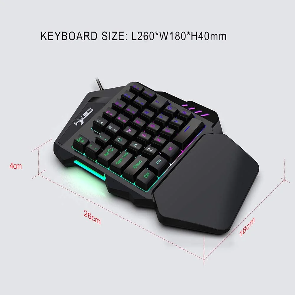 کیبورد گیمینگ یک دستی HXSJ J50 با نور پس زمینه LED و 35 کلید + ماوس گیمینگ سیمی با نور تنفسی 5500 DPI و 7 دکمه کیبورد گیمینگ یک دستی HXSJ J50 با نور پس زمینه LED و 35 کلید + ماوس گیمینگ سیمی با نور تنفسی 5500 DPI و 7 دکمه